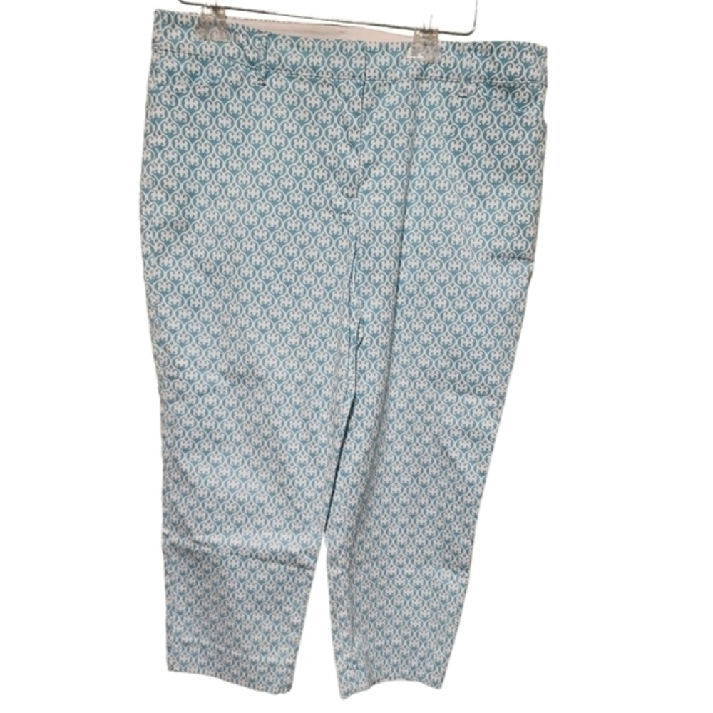 Talbots Women's Perfect Crop 12 Petite Aqua Blue White‎ Pants